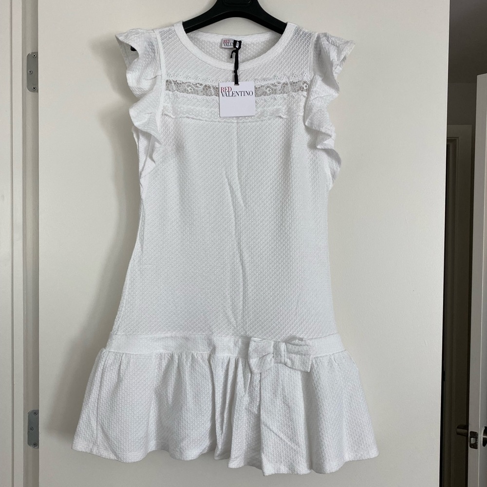 Red Valentino eyelet cotton bow dress white medium
